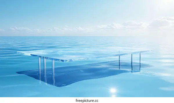 Abstract Glass Table Floating on the Sea