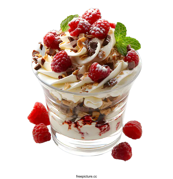 [Transparent Background PNG]Delicious dessert with raspberries and cream
