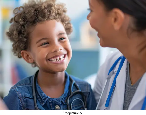 Doctor and young patient smiling at each other