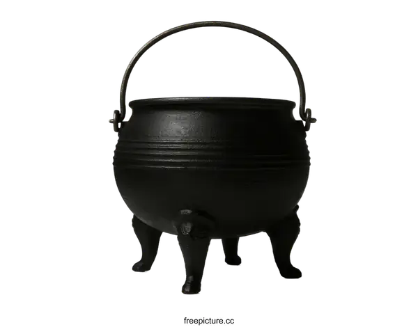 [Transparent Background PNG]A classic black cast iron cauldron with three animal-shaped legs and a metal handle