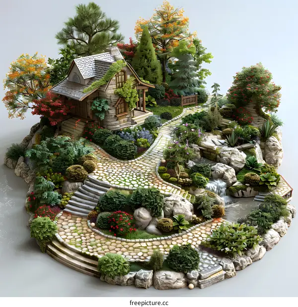 3D rendering of a beautiful garden with a house
