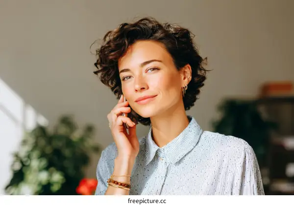 Woman Talking on Smartphone Indoor Portrait