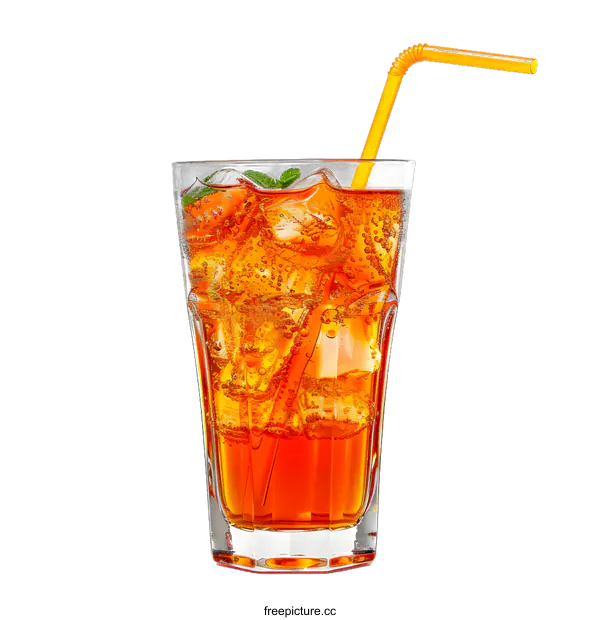 [Transparent Background PNG]Glass of Refreshing Iced Tea with Mint and Straw