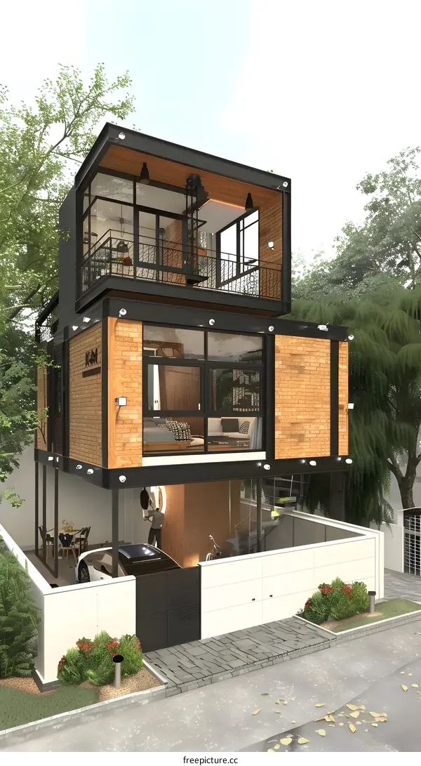 Modern Two Story Container Home with a Brick Exterior