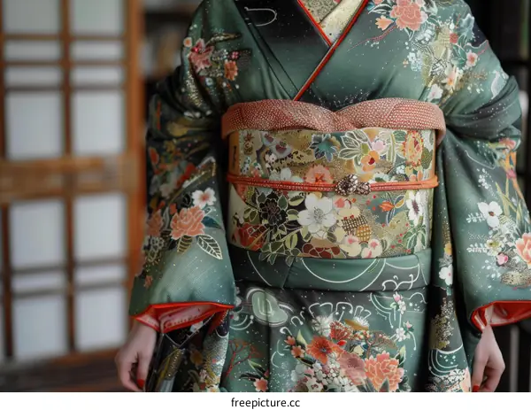 Woman Wearing Traditional Japanese Kimono