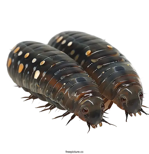 [Transparent Background PNG]Two Giant Black Millipedes on White Background