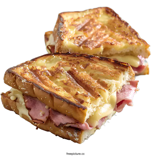 [Transparent Background PNG]Grilled ham and cheese sandwiches on white background
