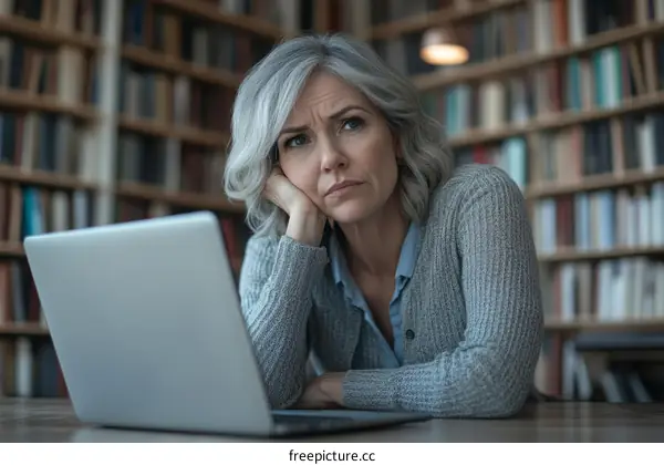 Caucasian Woman Stressed by Laptop