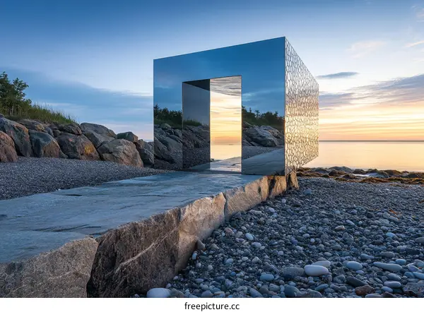 Modern Architecture on the Beach at Sunrise