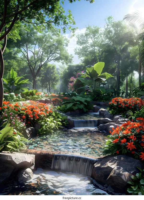 A lush tropical rainforest landscape