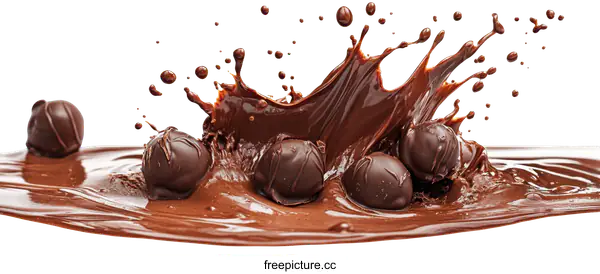 [Transparent Background PNG]Chocolate Truffles Splashing in Liquid Chocolate