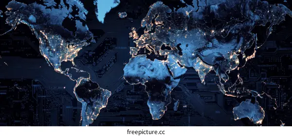 Global City Lights on Circuit Board Illustration