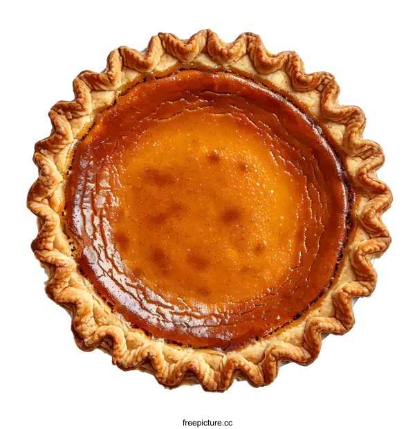 [Transparent Background PNG]Freshly baked pumpkin pie overhead view