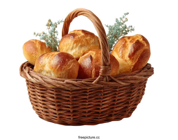[Transparent Background PNG]Assorted Freshly Baked Bread in a Wicker Basket