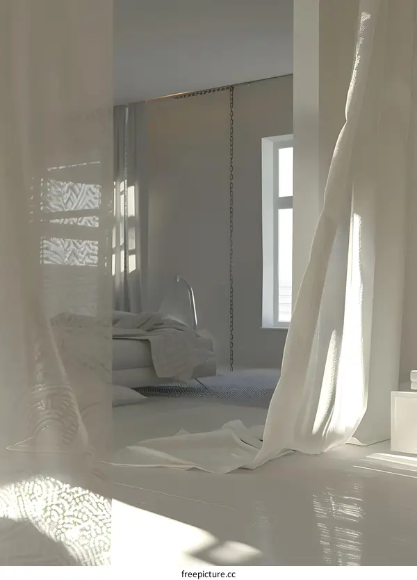 Minimalist Bedroom Interior Design with White Curtains