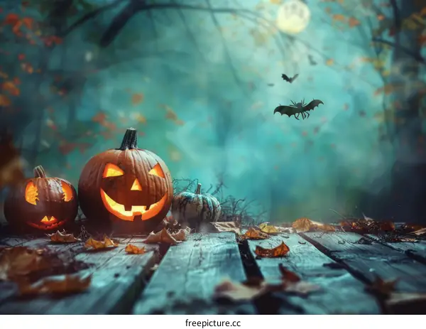 Spooky Jack-o'-Lanterns in an Eerie Forest