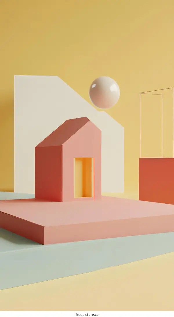 Abstract 3D Minimalist  Geometric Shapes With Pastel Colors