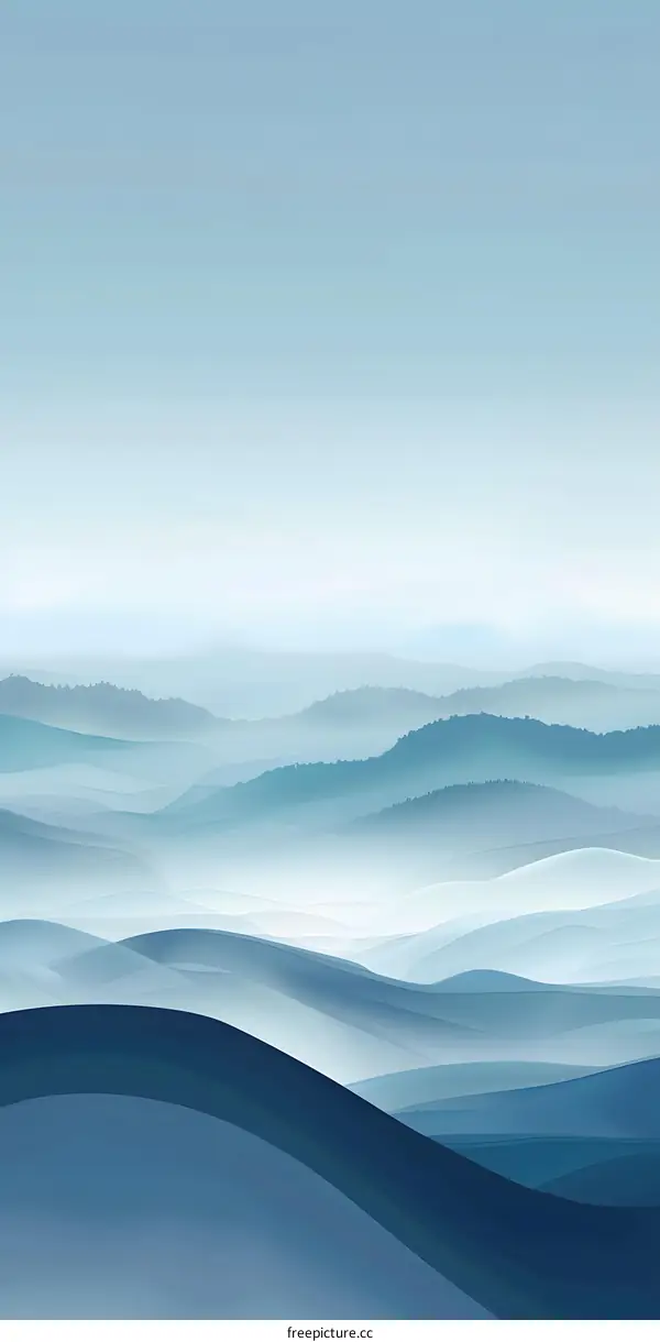 Abstract Blue Mountain Landscape with Fog