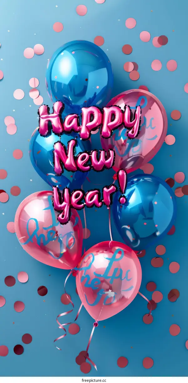 Happy New Year Celebration with Pink and Blue Balloons