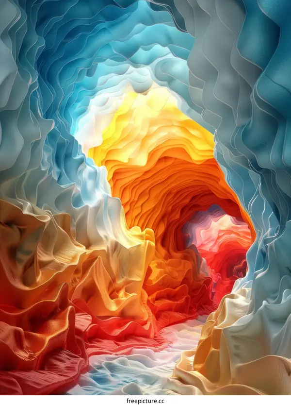 Surreal Wavy Colorful 3D Cave Rendering