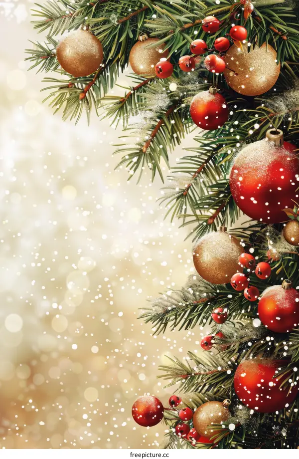 Christmas Tree Decorated with Red and Gold Ornaments