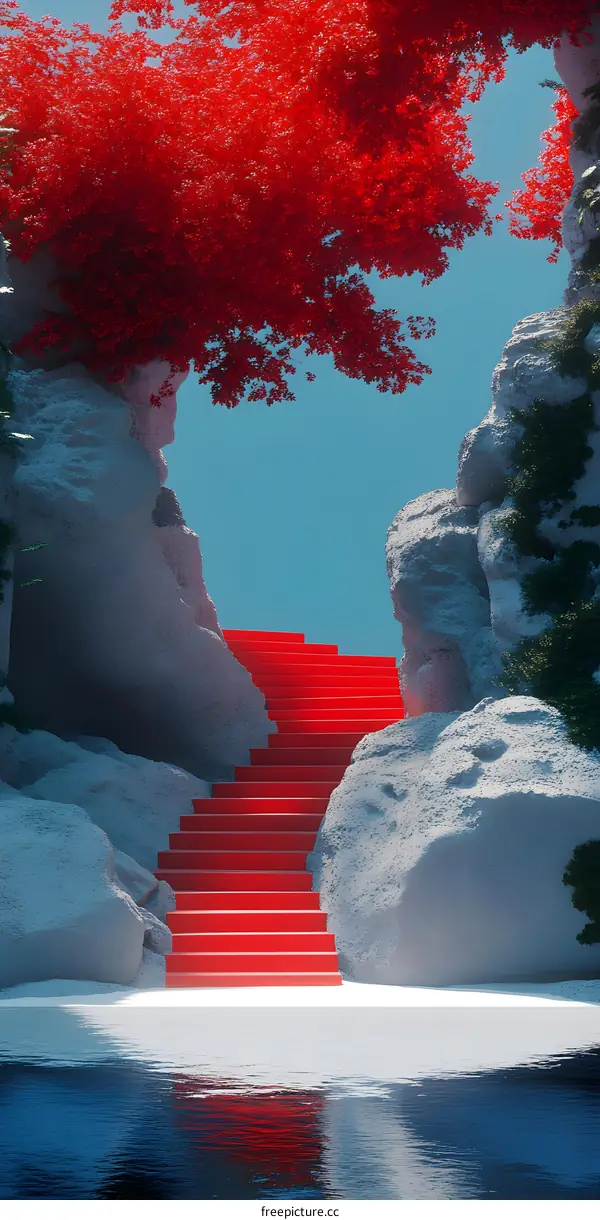 Red Stairs in a Surreal Landscape