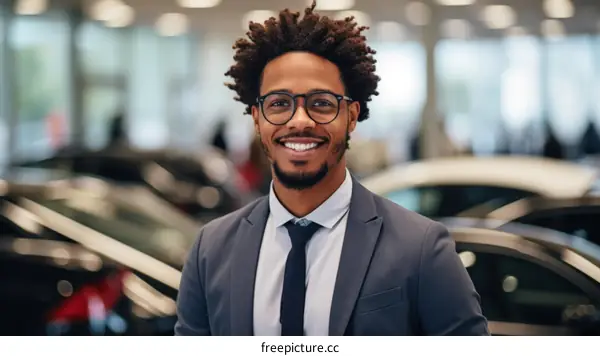 portrait of a smiling car salesman