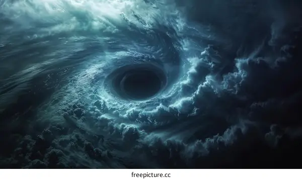 Black hole surrounded by a blue and white clouds