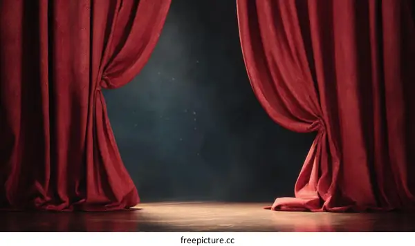 Red Theater Curtains Open to Empty Stage