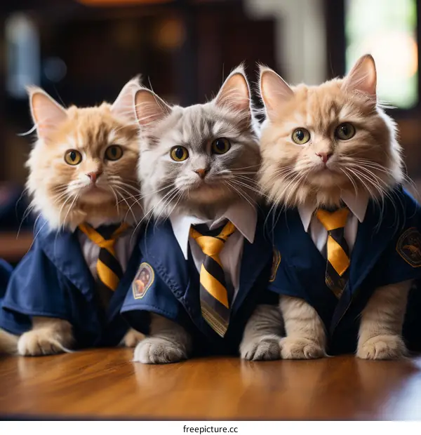 Three Adorable Kittens in Suits and Ties