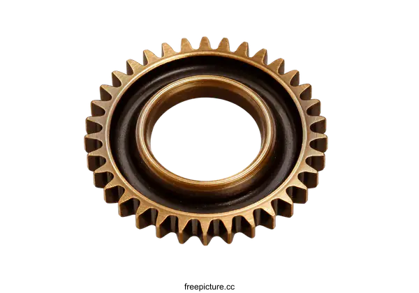 [Transparent Background PNG]Detailed Close-up View of a Brass Gear