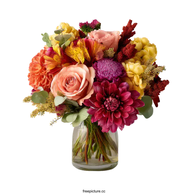 [Transparent Background PNG]Autumnal Bouquet of Flowers in Vase
