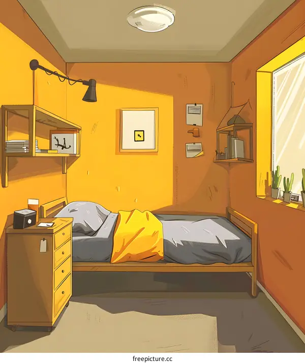 Yellow Wall Bedroom Illustration