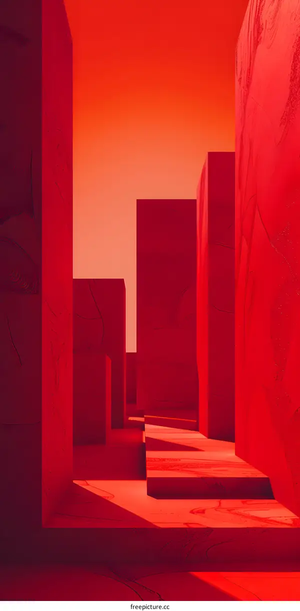Abstract Red Minimalist 3D Geometric Shapes