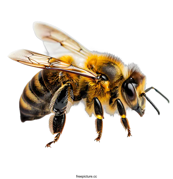 [Transparent Background PNG]Close-up of Honeybee on White Background