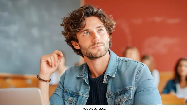 Student in Class Room Contemplating