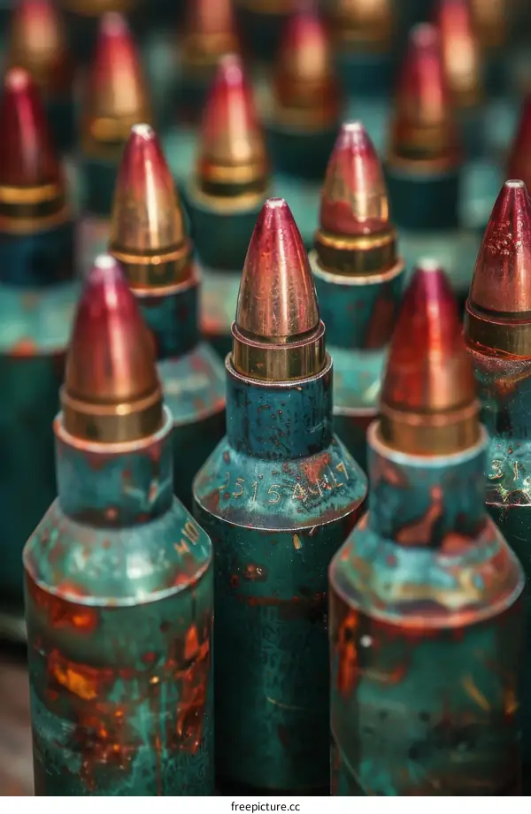 Close-up of a variety of unfired rifle cartridges