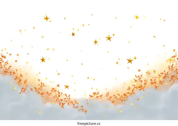 Golden Stars and Floral Cloudscape Illustration