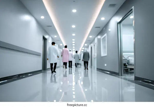 Modern Hospital Corridor with Medical Professionals
