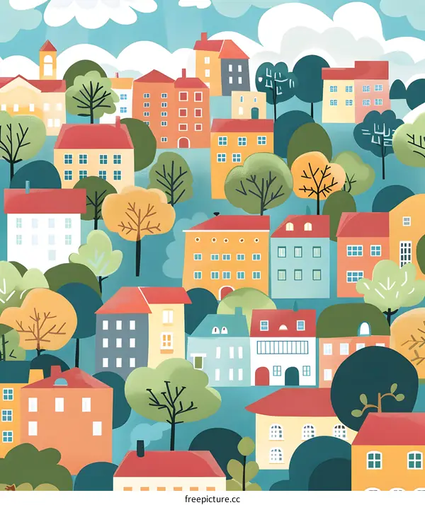 Colorful Cartoon Cityscape Illustration