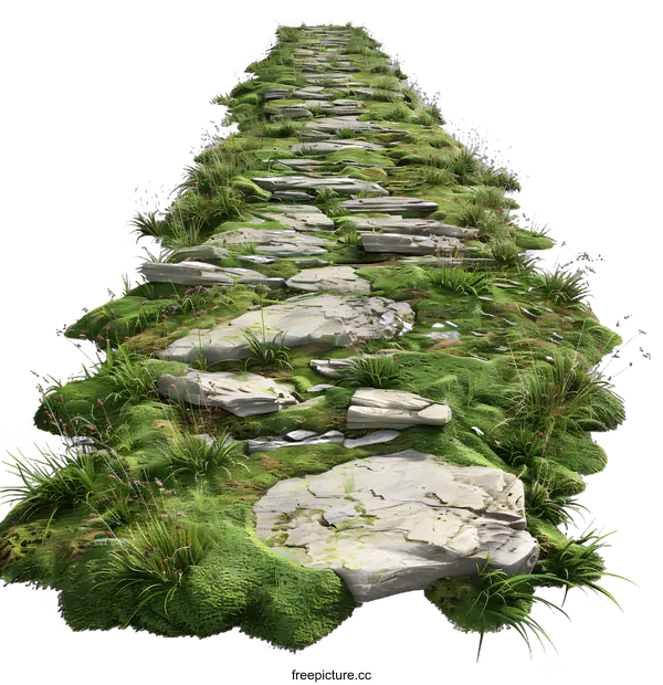 [Transparent Background PNG]Stone Pathway With Grass and Flowers