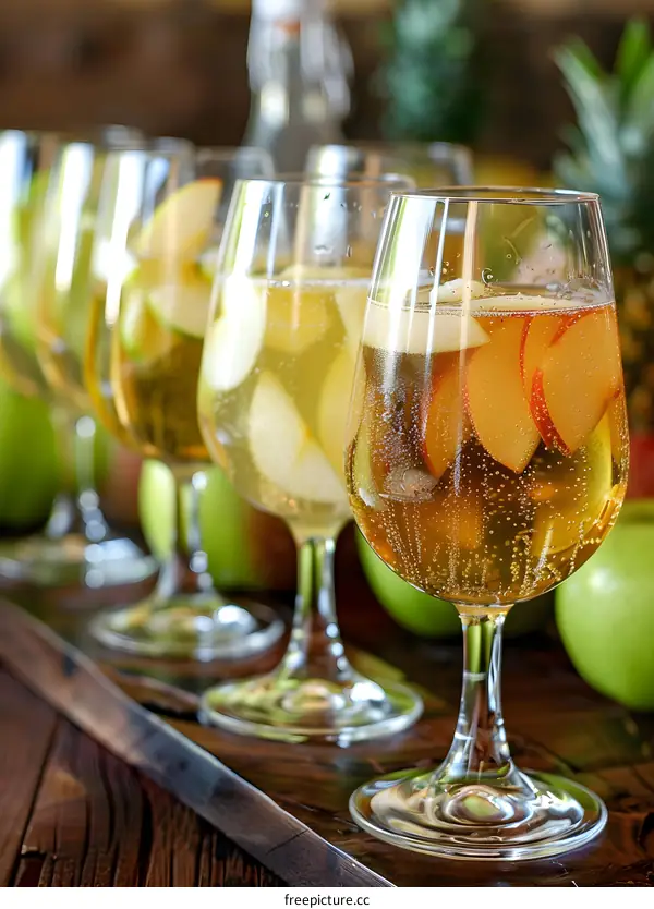 Apple Cider in Wine Glasses on Wooden Table
