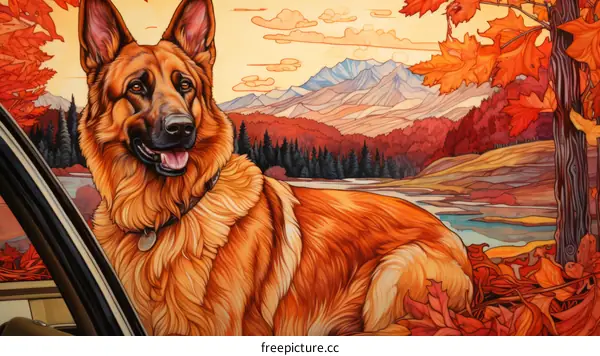German Shepherd in Autumn Landscape