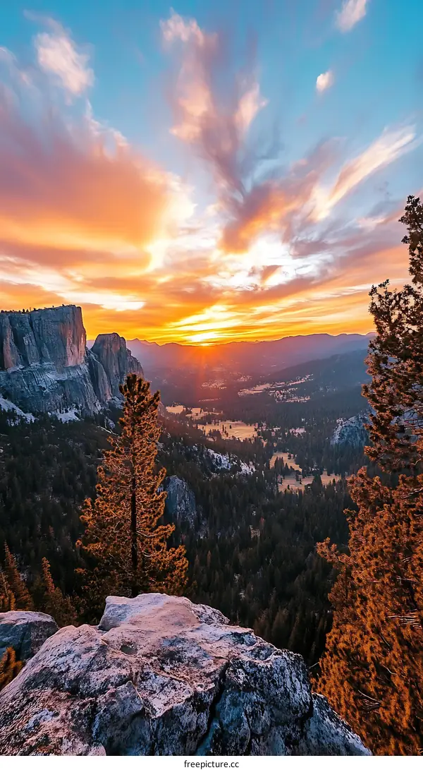 Mountain Sunset Overlooking Forest
