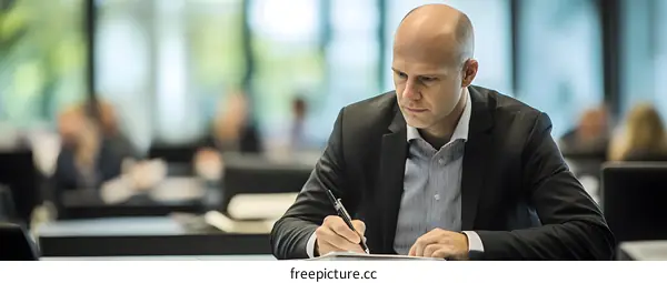 Businessman Taking Notes in Meeting
