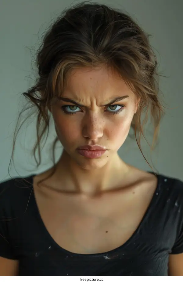 Close-up Portrait of a Woman with an Intense Expression