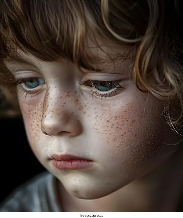 Portrait of a boy with freckles and green eyes