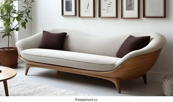 Modern Wooden Sectional Sofa in a Living Room