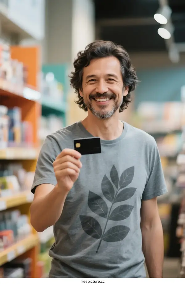 Man Holding Credit Card in Grocery Store