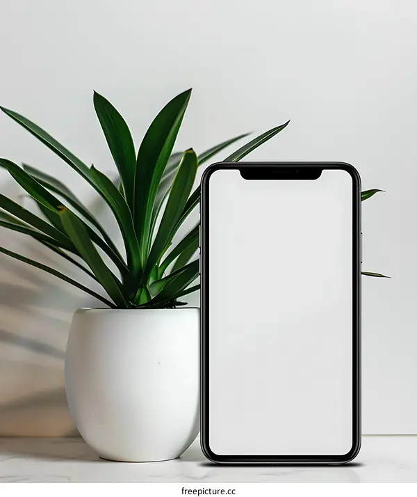Blank Smartphone Screen With Plant Mockup